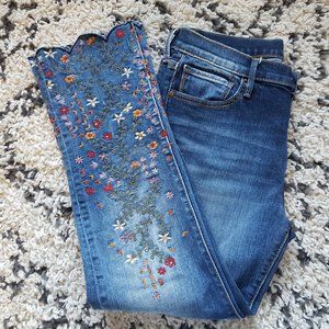 DRIFTWOOD COLETTE SCALLOP CROP STRAWBERRY BLOSSOM EMBROIDERED JEANS